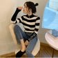 Pofulove Black and White Striped Sweater Women's Winter Pullover Letter Pullover Undershirt