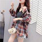 POLO Collar Contrast Color Plaid Brushed Loose Shirt Women's Spring and Autumn Retro Top