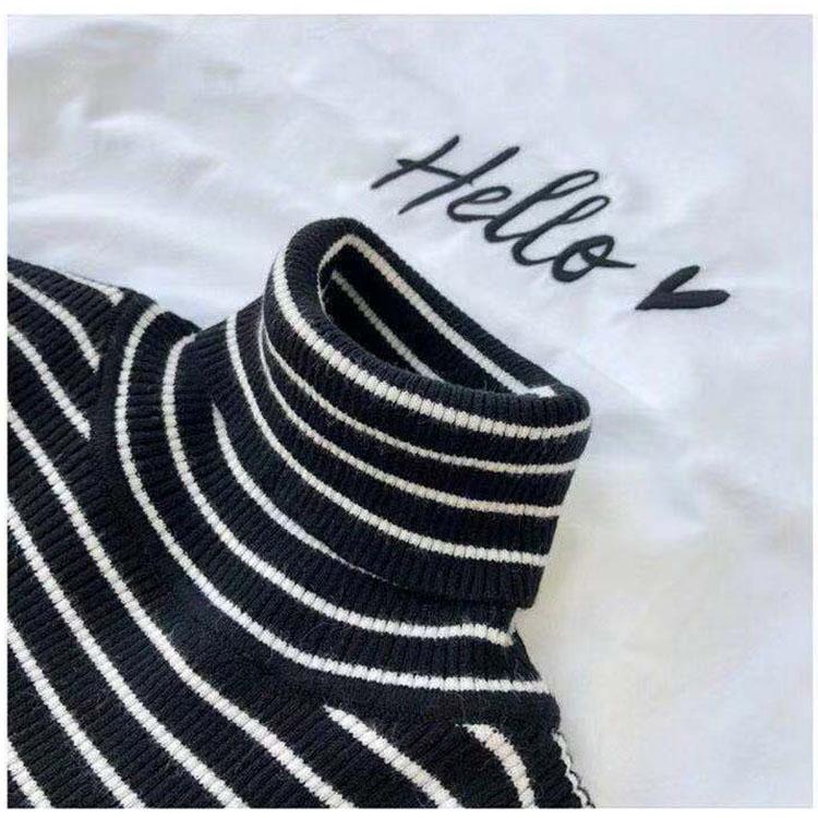 Women Sweaters Stripe Prints High Collar Long Sleeve Pullover Bottoming Shirts
