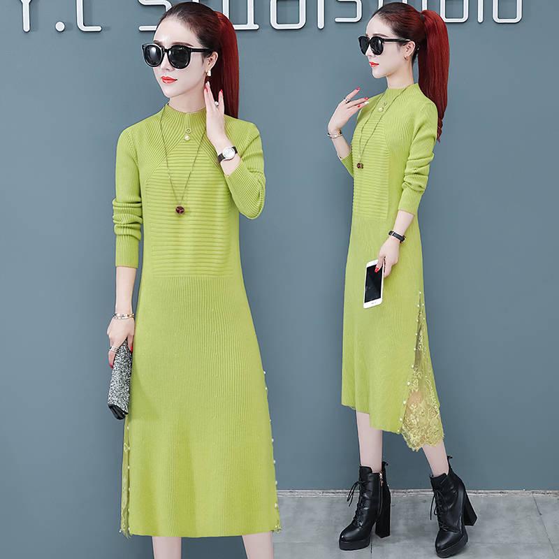 Sweater Dress Female Long-sleeved Autumn Winter Thickened Over Knee Knitted Skirt Black Long Skirt