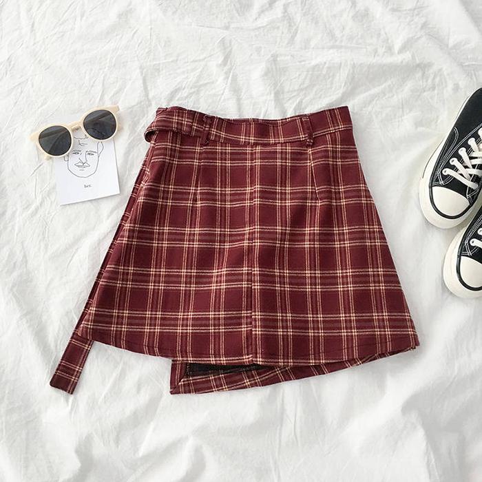 Summer Women Irregular Skirt High Waist Sexy Thin Plaid Skirt Anti-light Mini A-line Bag Hip Skirt
