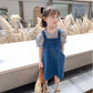 2PCS Children Clothing Set Spring Summer Girls Suits Floral Short Sleeve Tops + Denim Skirt Clothing Hin Strap Skirt Suit
