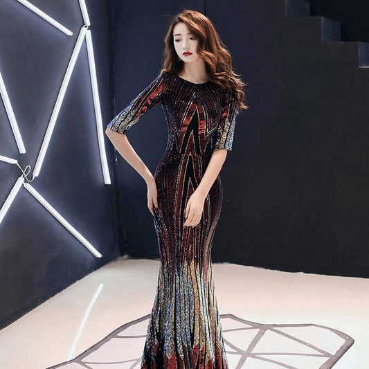 High-end Evening Dress Banquet Noble Elegant Sequins Temperament Sexy Slim Long Fishtail Dress Women