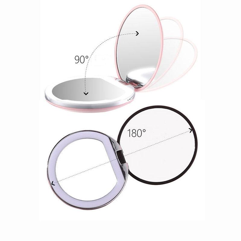 Ladies Portable Mirror USB Rechargeable LED Makeup Mirror Folding Light Convenient Small Mirror Beauty Makeup Mirror