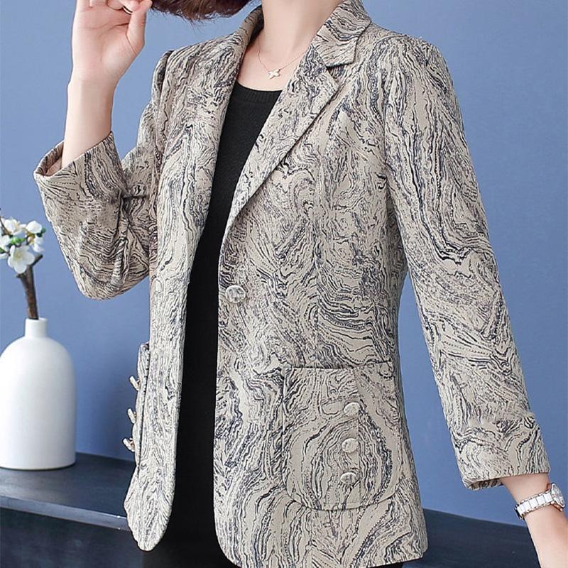 Spring Coat Middle-aged Women's Spring and Autumn Lapel Small Suit Ladies Short Top Clothes