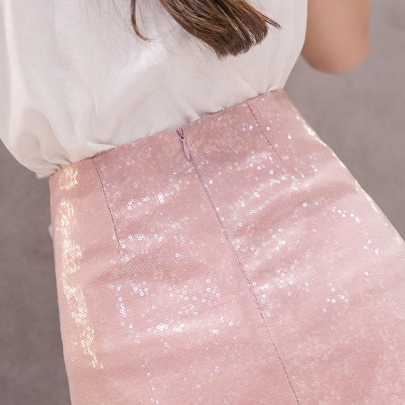 Sequins Sexy Tight A-line Hip Skirt Women Short Skirt Knee-length  Zipper Club Casual Home Office