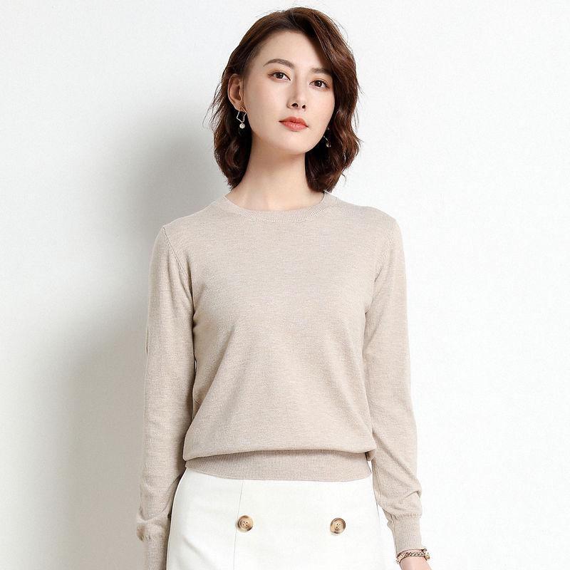 Sweater female inside loose round neck bottoming shirt female solid color wild sweater large size