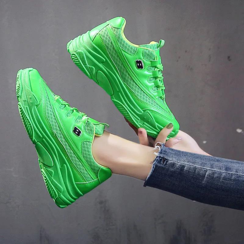 Fluorescent Green Old Shoes Spring and Summer Korean Student Breathable Mesh Thick-soled Casual Sports Shoes Women