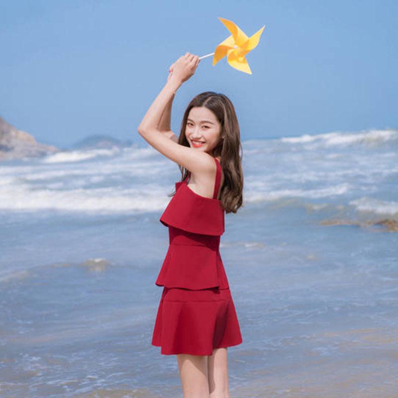 Short Layered Dress Slim Sleeveless Strap Dress Ruffle Dress Short Chiffon Dress Summer