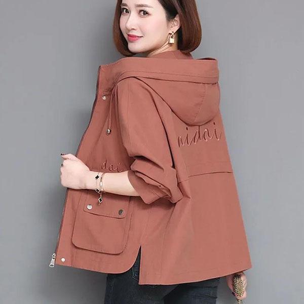 Women Autumn Solid Color Long Sleeve Loose Hooded Coats Female Spring Large Size Casual Short Embroidery Jackets