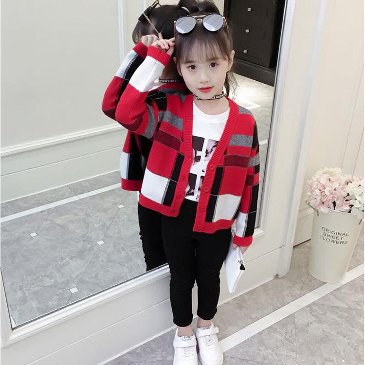 Little Girl Spring and Autumn Sweater Long-sleeved Slim Knit Cardigan Jacket Older Children's Clothing Fashion