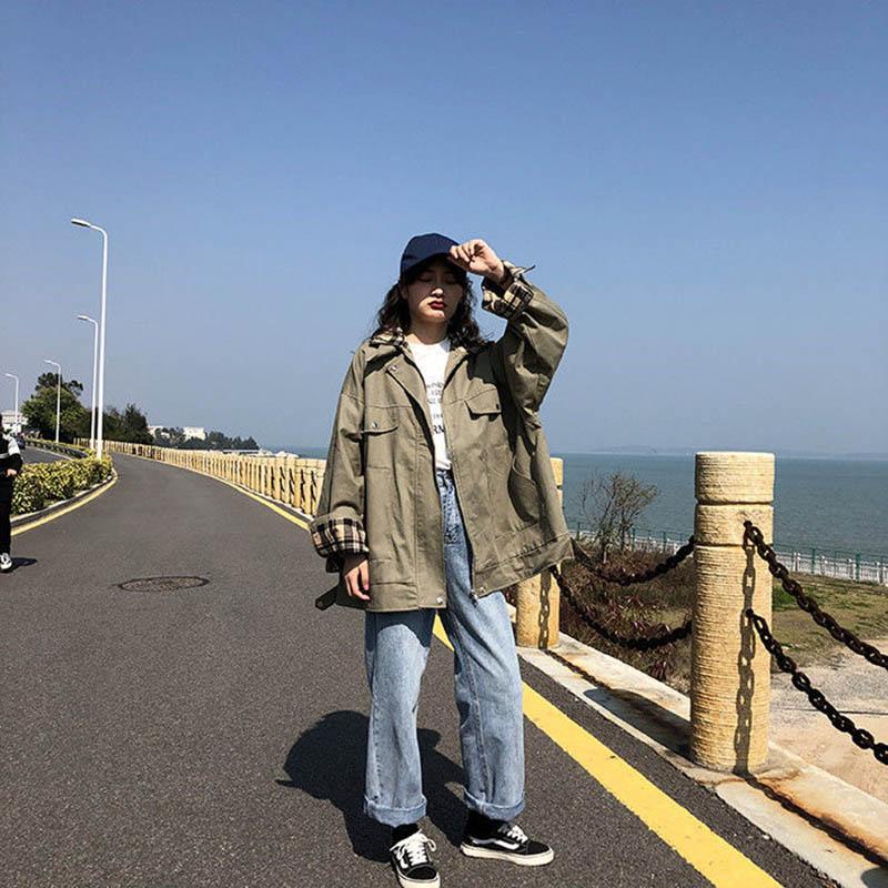 Workwear Jacket Female Students Loose Hong Kong Style Retro Spring and Autumn Short Windbreaker