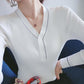 Sweater Long-sleeved Knitted Sweater Women's V-neck Slim Thin T-shirt All-match Sweater Slimming Top Women's Korean Style