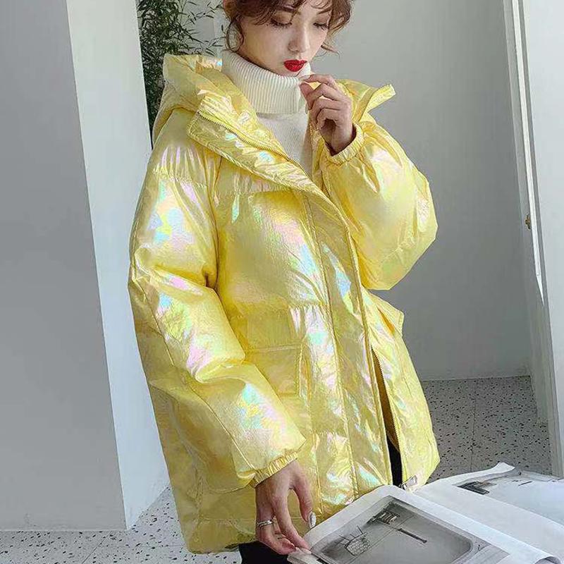 Women's Winter Korean Loose Quilted Coat Warm Stand-collar Down Jacket Women's Glossy Mid-length Down Jacket