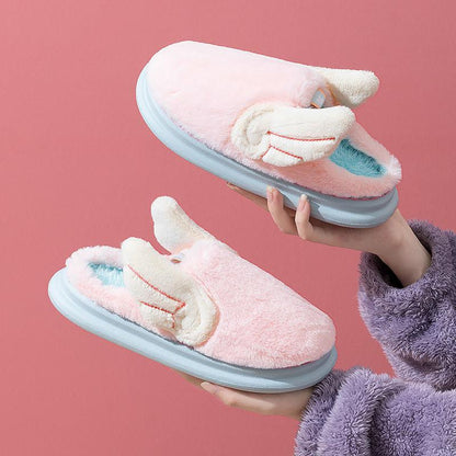 Wings Cotton Slippers for Autumn and Winter Indoor Non-slip Flat Shoes Household Casual Slippers