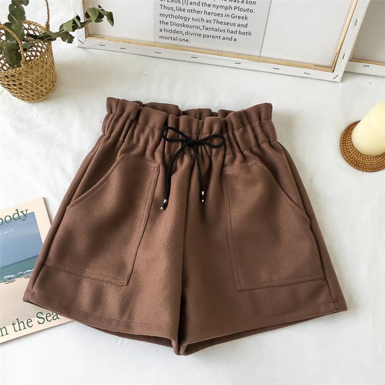 Large Size Wide-Leg Woolen Shorts Women's Elastic Head High-waisted Thick Short-length Pants