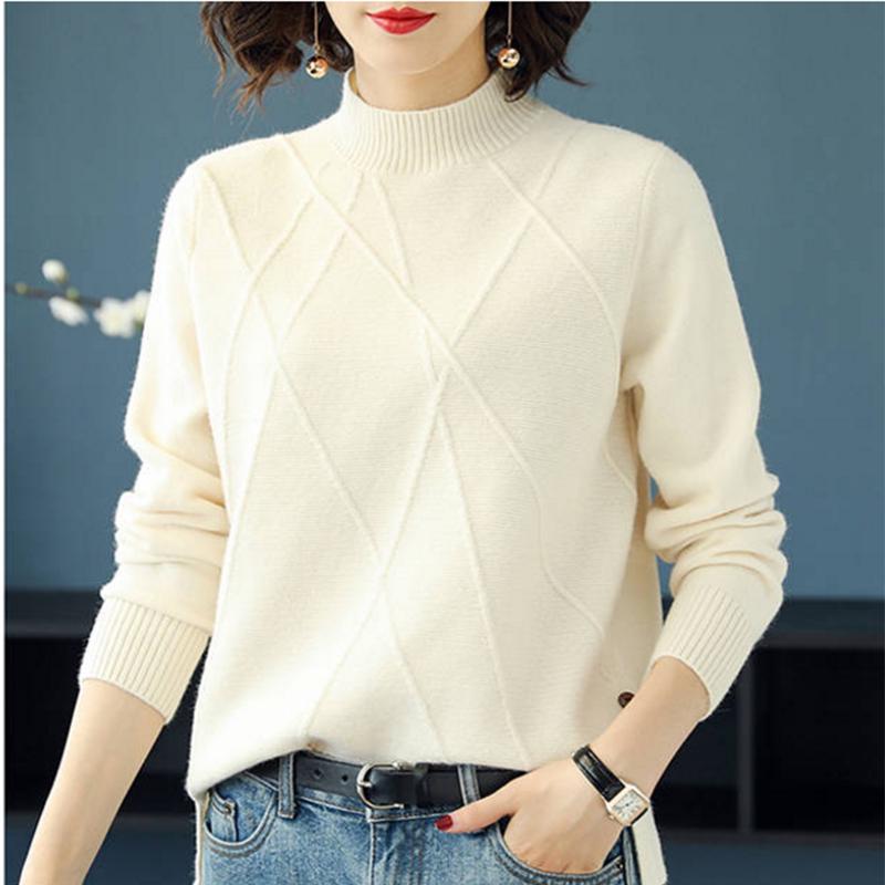 Pofulove Women's Short Turtleneck Solid Color Sweater Winter New Loose Fashion Sweater Women