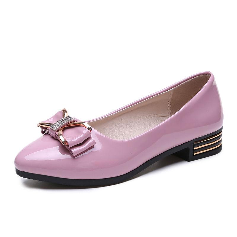 Shiny Leather Shoes Flat Shoes Women's Single Shoes Work Shoes Pointed Toe Low-heeled Comfortable Women's Leather Shoes Lightweight