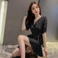 Polka Dot Sexy Party Dresses with Ruffle Women Chiffon Long Sleeve Mini Dress Ladies Vintage Clothes