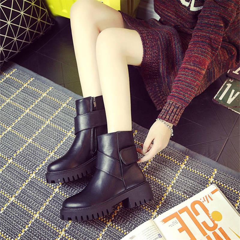 Ankle Boots Women Chelsea Motorcycle Boots Heels Platform Slip on Round Toe Fashion Winter Snow Boot