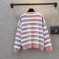 Autumn Winter Women Stripe Knitting Sweaters Korean O-Neck Loose Casual Jumpers Long Sleeve Pullover Tops Girls Sweet Warm Sweater Soft Knitwear Coat