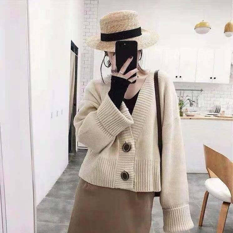 Pofulove Women's Autumn Winter Knit Cardigan Jacket Women Loose Student Thick Sweater Female Coat