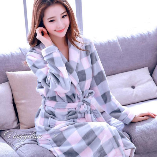 Ladies Bathrobes Winter Cashmere Warm Robe Coat Rabbit Print Pajamas Home Clothes Quick-drying Homewear Long