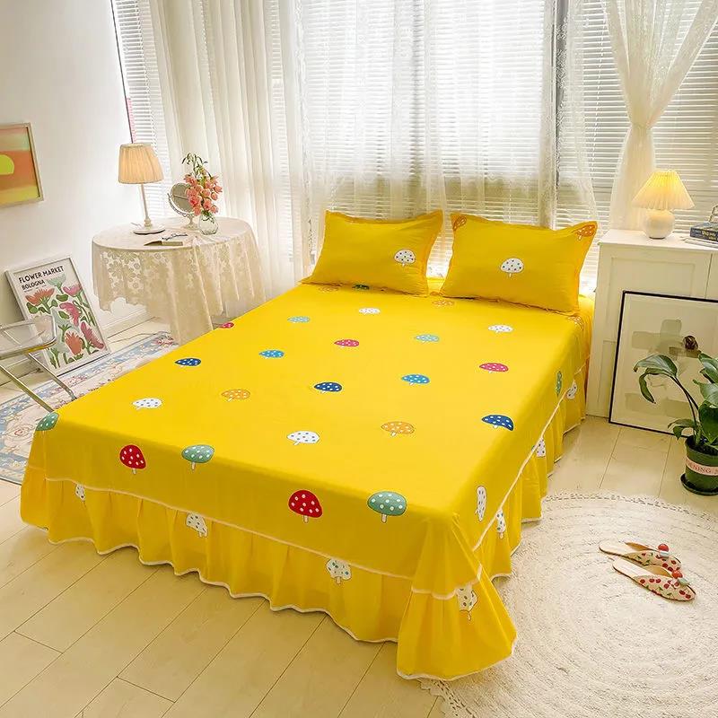 100% Cotton Korean Print Mattress Cover One Piece Simmons Non-slip Dustproof Protective Cover
