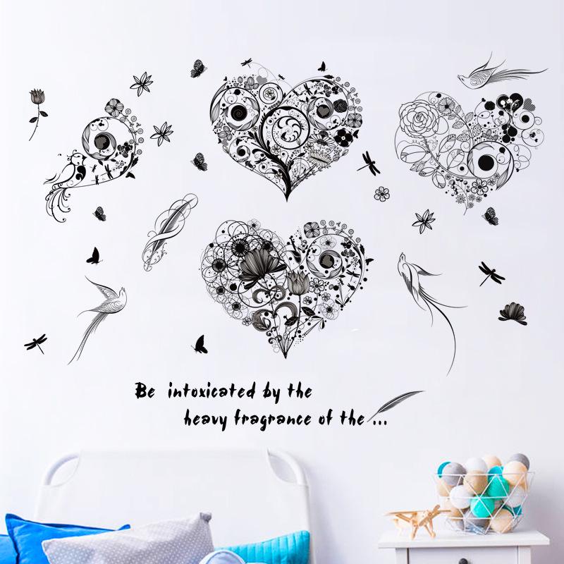 Flower bird dish heart wall stickers bedroom living room window study TV sofa background decoration