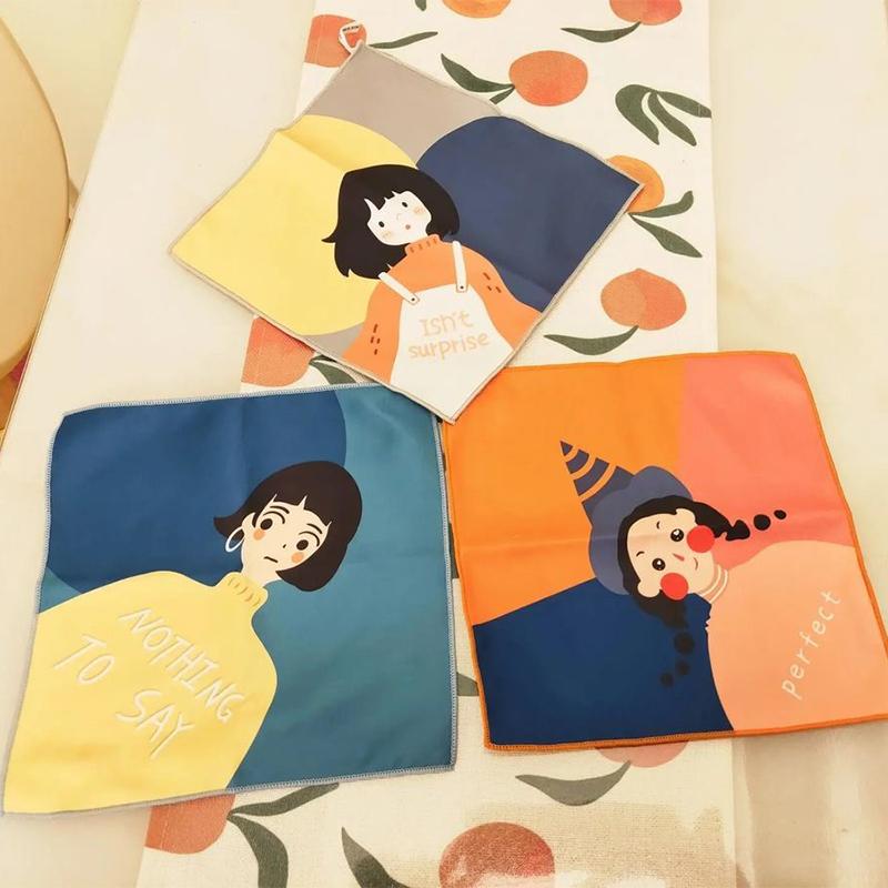 Nordic Fresh Wind Non-oily Dish Towel Wiping Table Rags Absorbent Non-linting Home Kitchen Cartoon Bowls and Hands