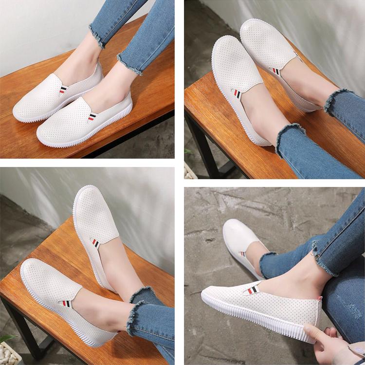 Women's Sneakers White Flat Shoes Hollow Ladies Loafers Pu Leather Slip on Shoes Low-heel Casual Shoes Espadrilles