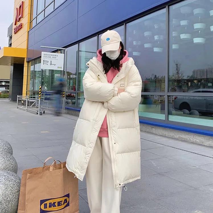 Down Jacket Blue Mid-length Loose and Light White Duck Down Jacket