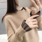 Autumn Winter knit Sweater Women Loose Pullover Sweater Korean Fake Two-piece Sweater Top for Student Office Ladies