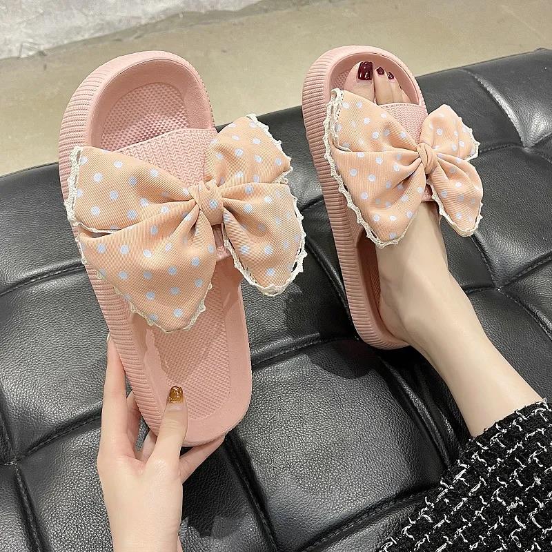 Western Style Sandals Female Summer Fashion Outer Wear with 4cm Slippers Step on Shit Sense Student Cute Bow