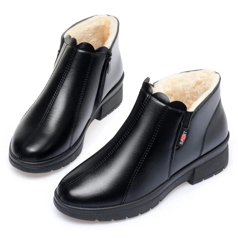 Cotton Shoes Women's Winter Boots Soft-soled Shoes Plus Velvet Non-slip Leather Shoes for The Elderly Snow Boots Mother Boots