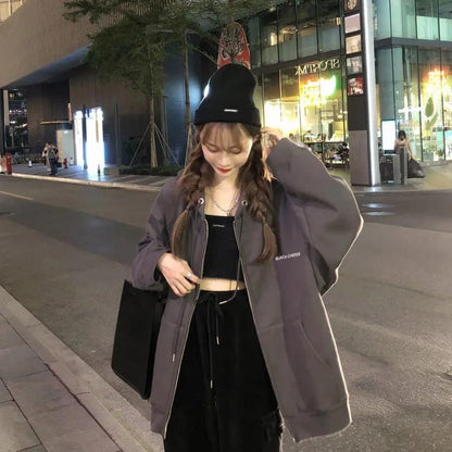 Cardigan Hooded Sweater Women's Spring and Autumn Lazy Style Zipper Jacket Oversize Ladies Cardigan Loose Top