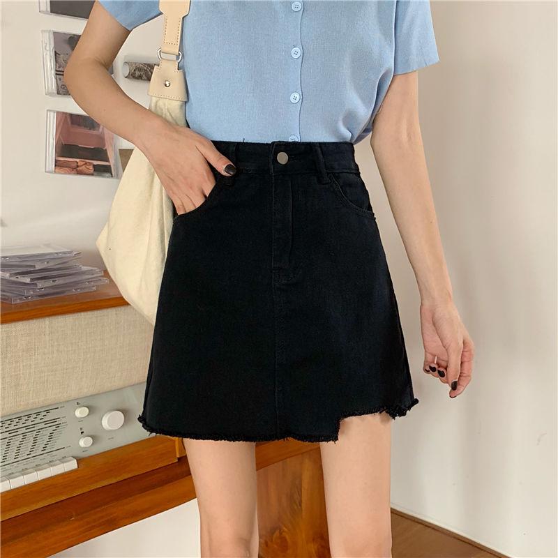 Summer Woman Skirt Korean Style High Waist A-line Irregular Denin Skirt For Girl