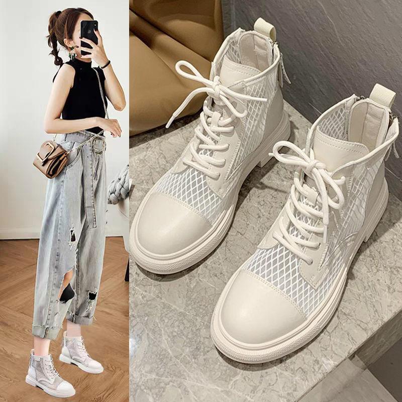 Martin Boots Women's Summer Thin Section Summer Breathable British Style Sandals Hollow Sandals Mesh Boots Mesh Boots