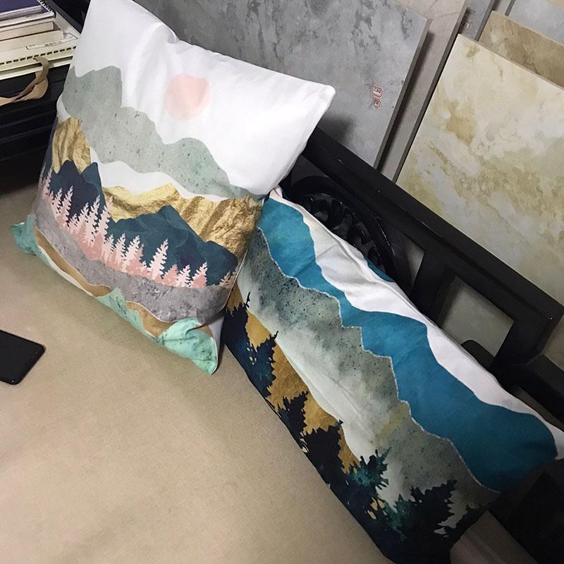 2pcs/set Creative Printing Sofa Cushion Cover+ Cushion Living Room Office Velvet Pillow Bedside Cushion Pillow