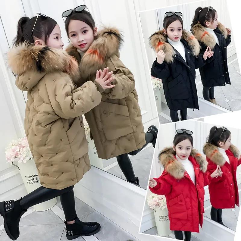 Children's Warm Autumn Winter Long Sleeve Outerwear Down Coats Hooded Kids Girls Parkas