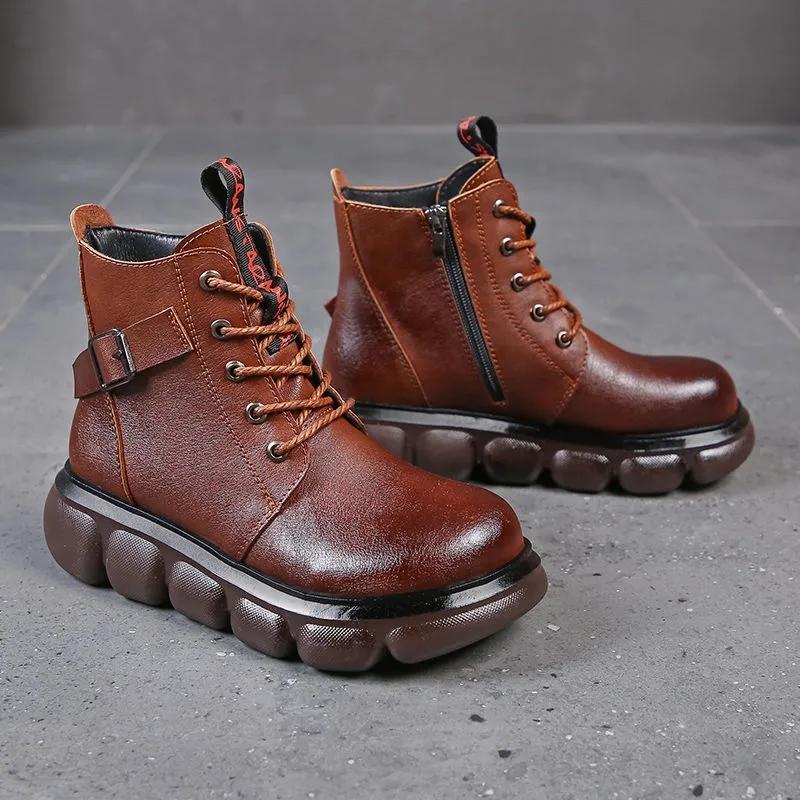 Leather Martin Boots Women's Thick-soled Short Boots Women's Autumn and Spring Leather Boots Lace and Single Boot