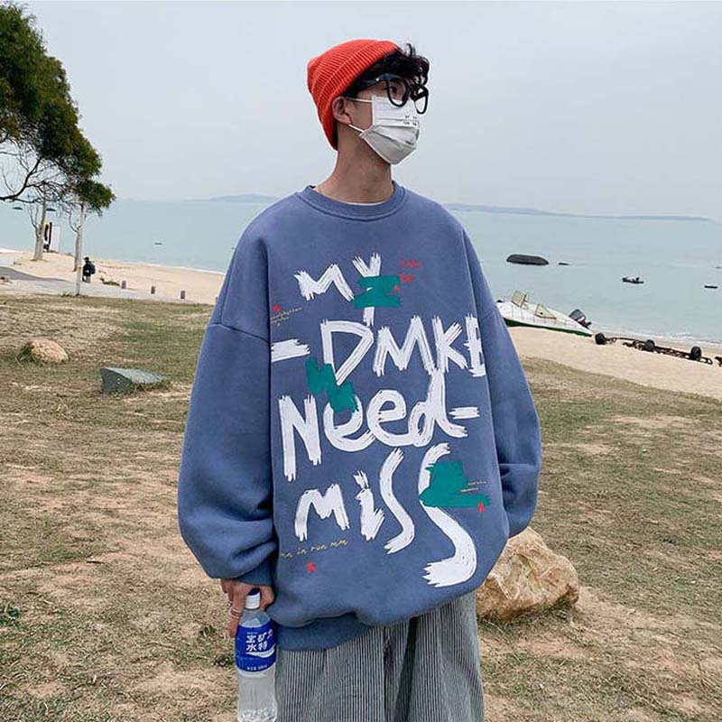 Spring Sweater Men's Loose Tide Brand Couple Models Wild Round Neck Trend Hoodless Top
