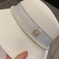 Women's Summer Hat Elegant Pearl Bucket Hat Rhinestone M Mark Retro Basin Hat Shade Straw Hat Luxury Top Hat