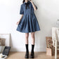 Colorful Cute Sweet Girl Bow Ruffle College Style Age Reduction Looser  Short Sleeve Dress