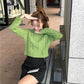 Spring and Autumn Loose Knitted Sweater Long Sleeve Pullover Casual Jacket Short Pure Color Women's Top