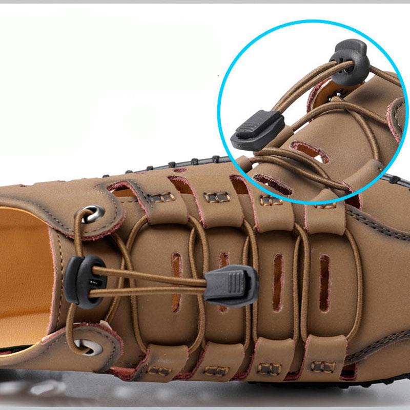 Men's Genuine Leather Breathable Leather Sandals Men's Casual Hollow Hole Shoes Non-slip Soft Sole Leather Sandals