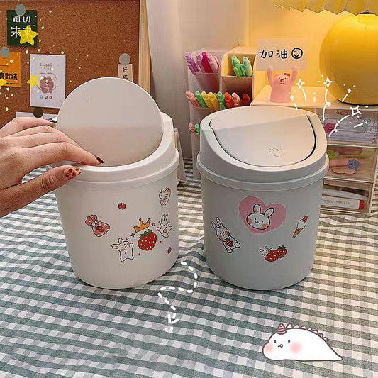 Desktop Trash Can Cute Net Red Mini Girl Ins Covered Small Office Home Simple Nordic Storage Box To Send Sticker Pen Holder Storage Waste Bin