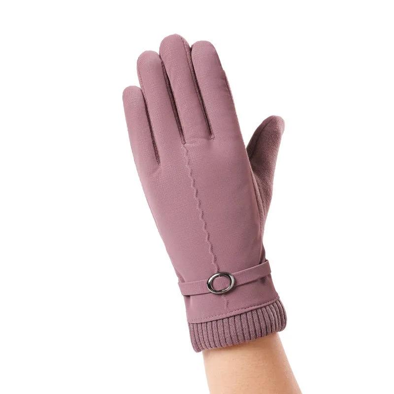 Women's Winter Cotton Gloves Touch Screen Cold-proof Plus Velvet Thickening Waterproof Mittens for Riding Driving Thermal Solid Gloves Knitting Gloves