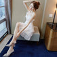 Fashion Summer Sexy V-neck Multi-layer Strap Dress Ruffled Lace Dress Backless Vacation Beach Dress