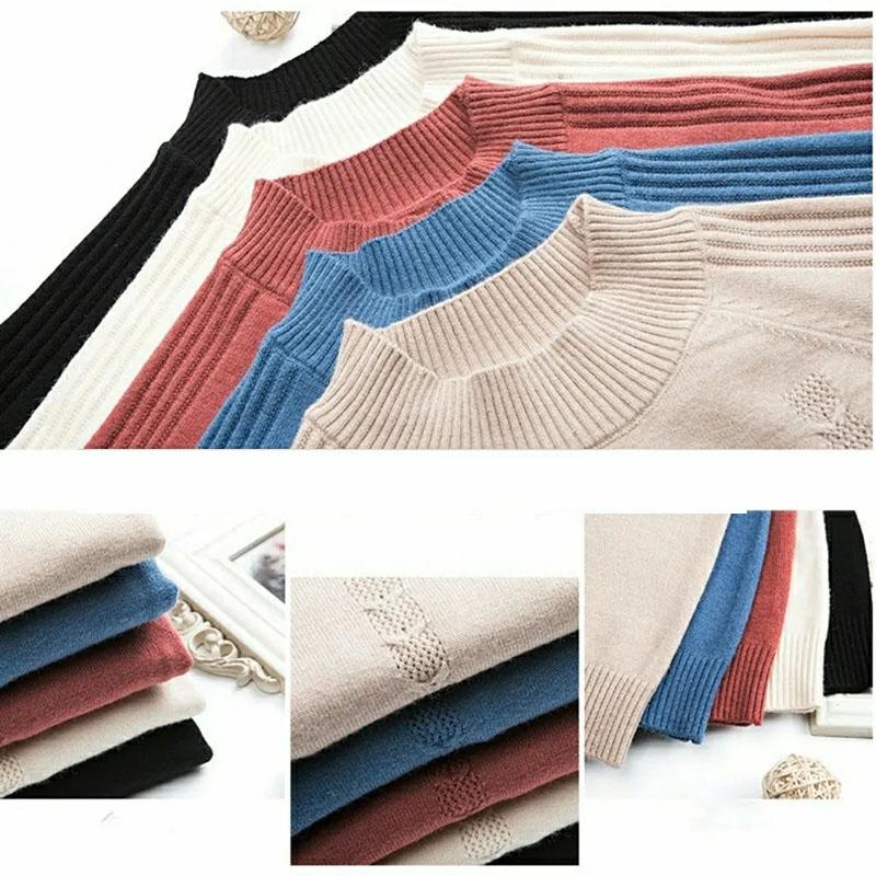 Sweater Women's Half Turtleneck Knitwear Pullover Korean Loose Solid Color Short Jacquard Trending Sweater Autumn and Winter Top